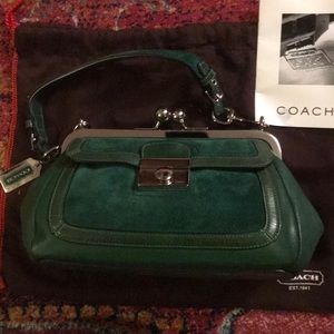 Green leather and suede Coach purse
